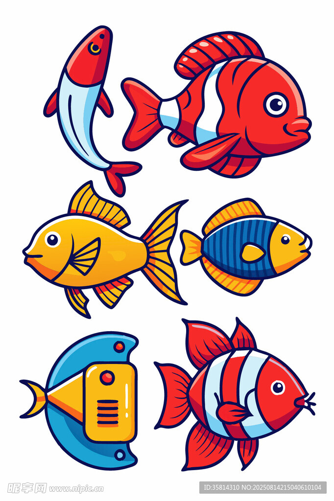 多彩卡通魚群插畫