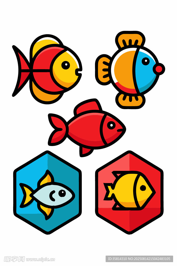 多彩卡通魚類圖標(biāo)集合