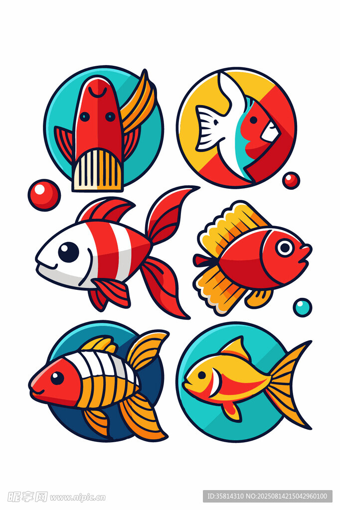 多彩卡通魚圖案集合