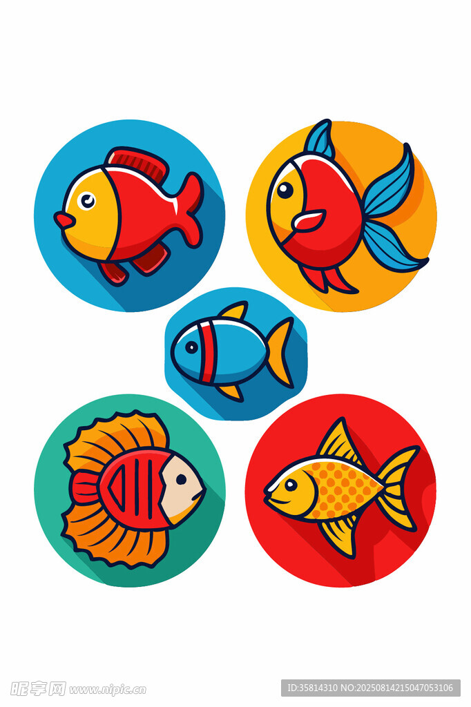 彩色卡通小魚圖案貼紙