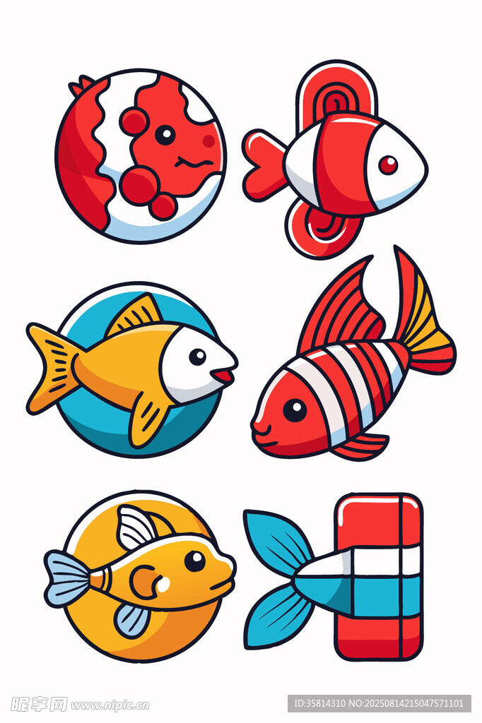 可愛卡通魚類圖標集合
