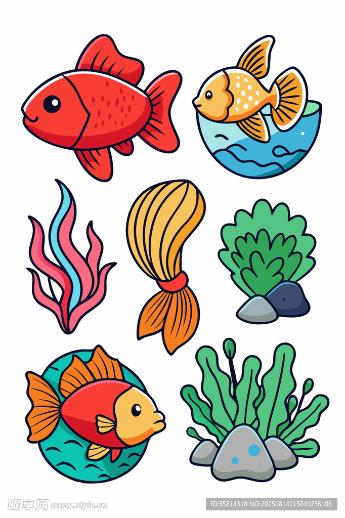 可愛多彩的魚類及水族元素