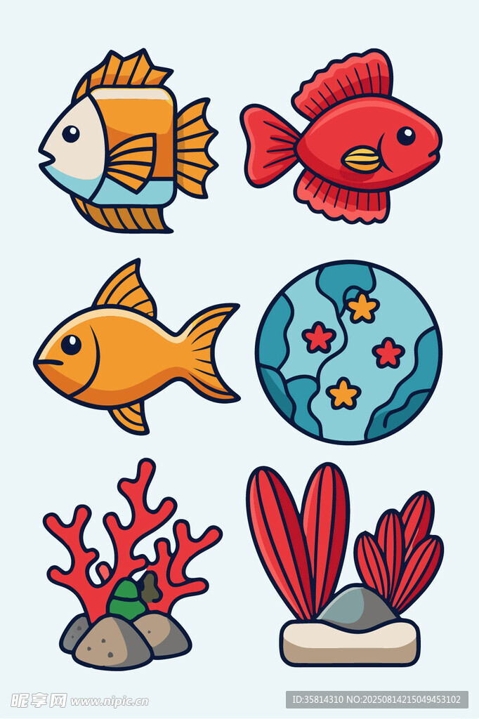 可愛海洋生物插畫