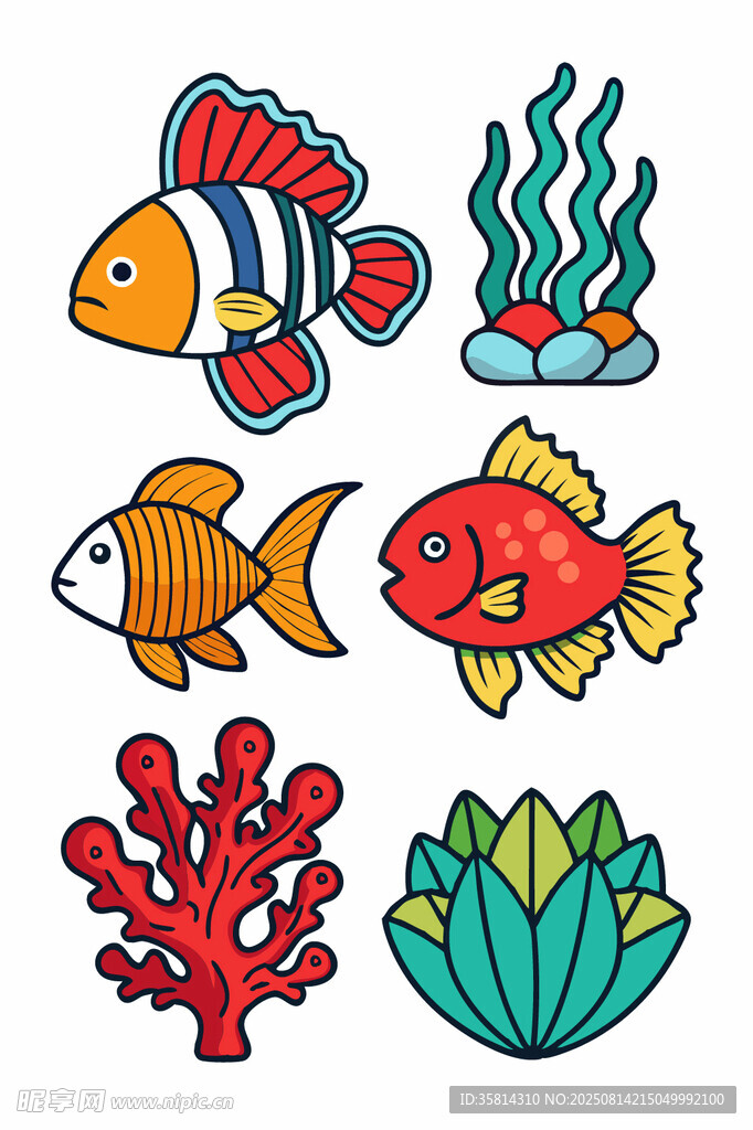 海洋魚類與珊瑚插畫