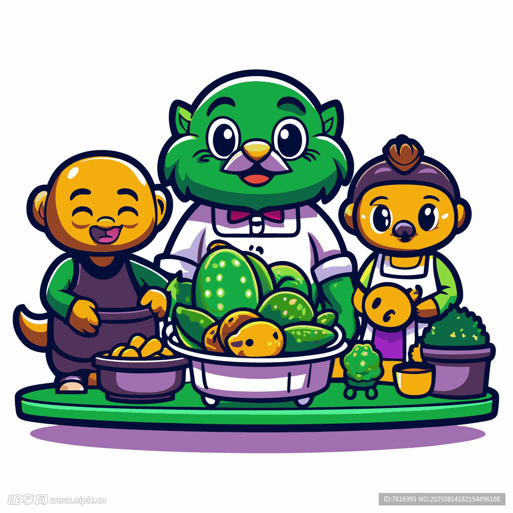 卡通角色齊聚廚房烹飪