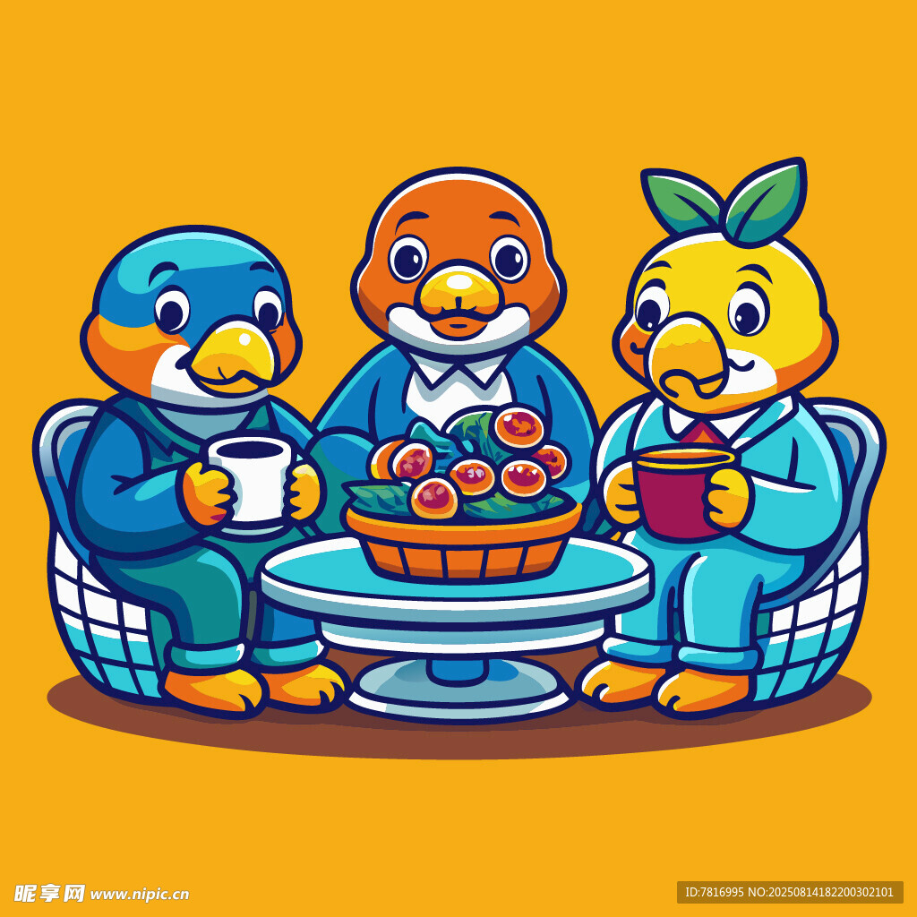 三只小鳥(niǎo)愜意享下午茶