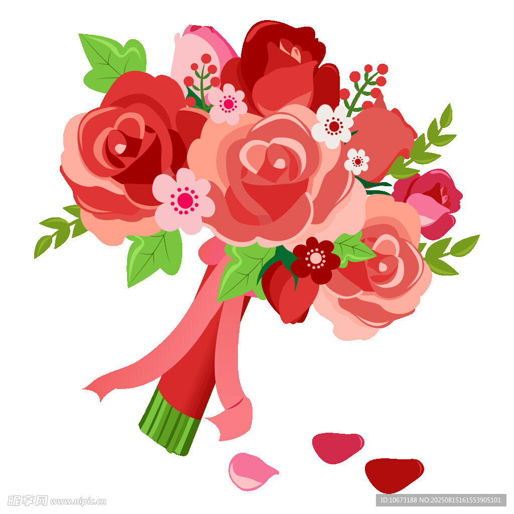 浪漫玫瑰花束插畫