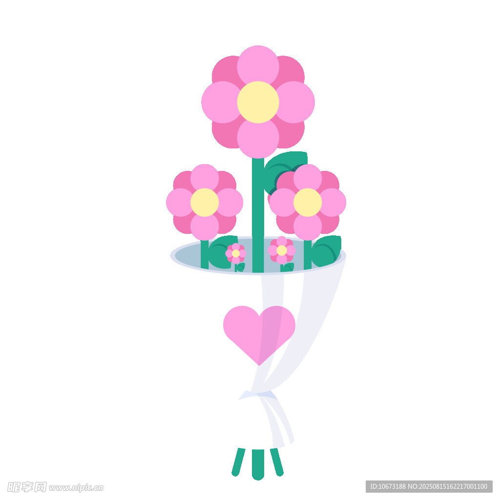 粉色花朵愛(ài)心花束插畫