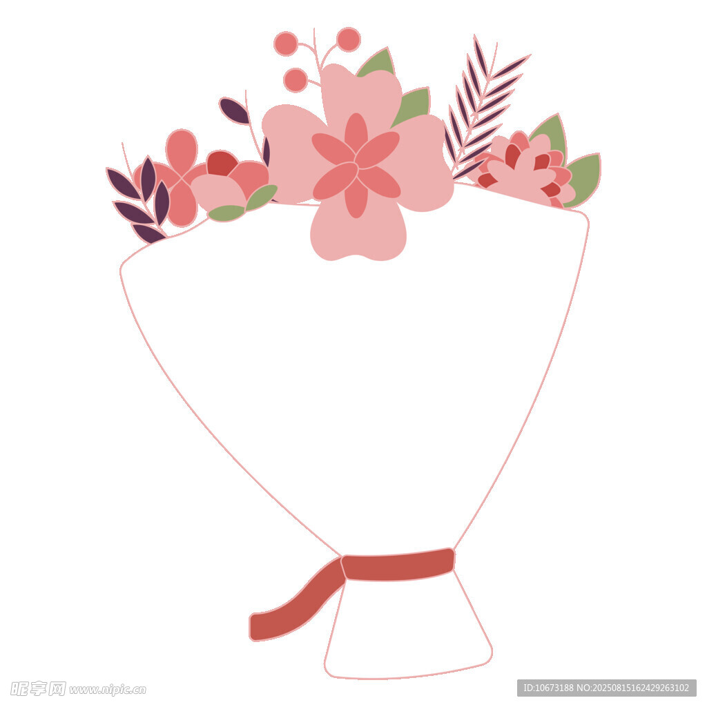 手繪粉色花卉花束插畫
