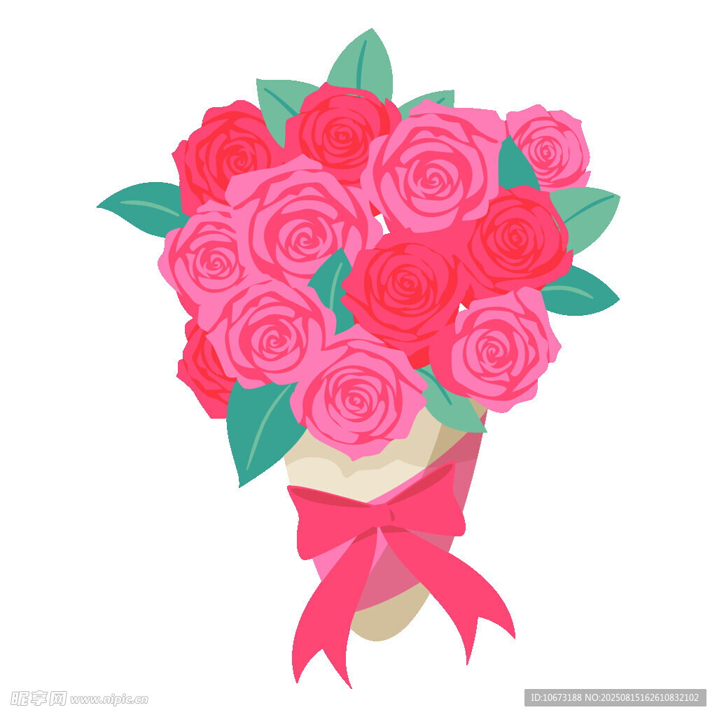 粉色玫瑰花束插畫