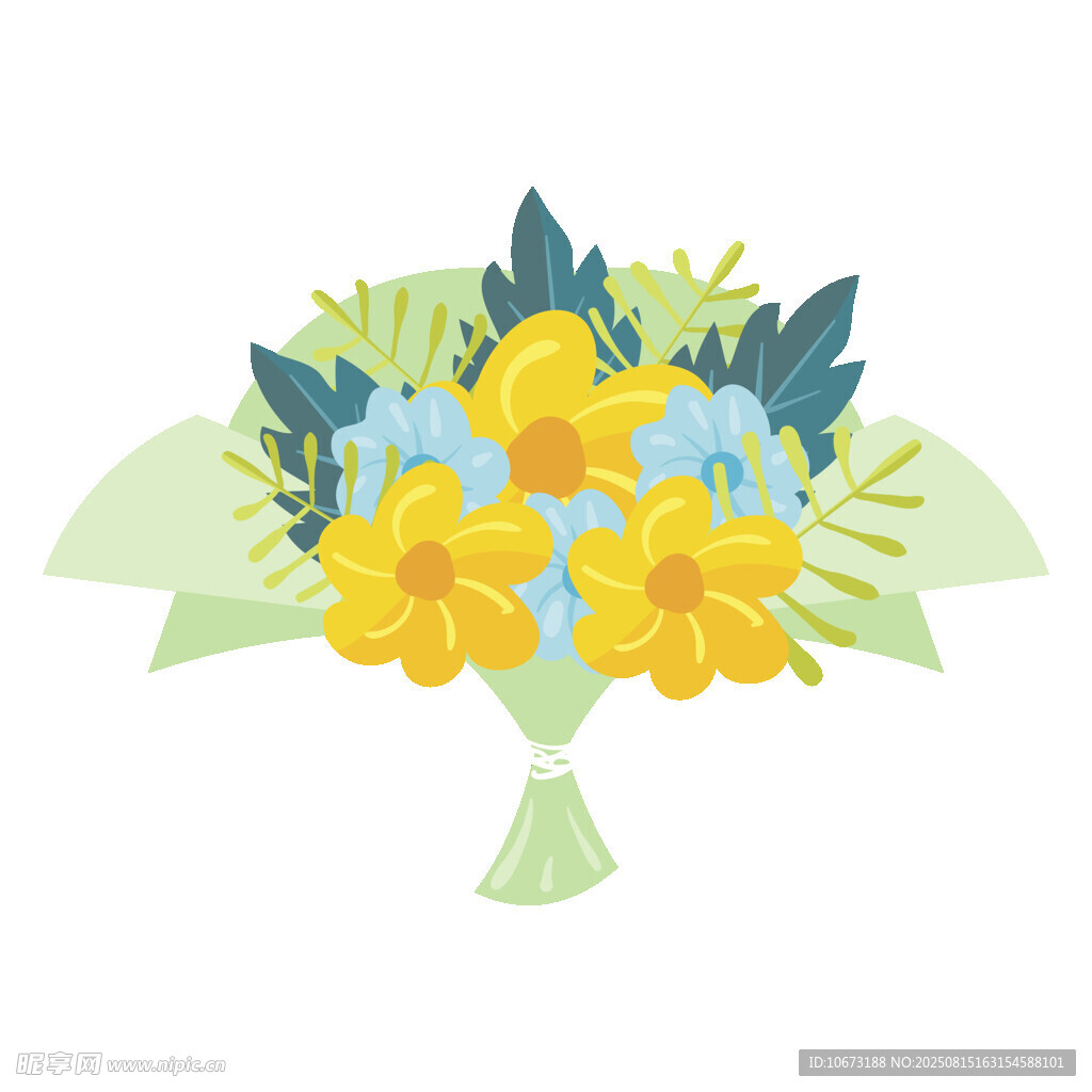 黃色藍色花卉插畫花束