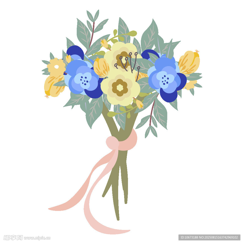 藍(lán)色黃色花朵精致花束