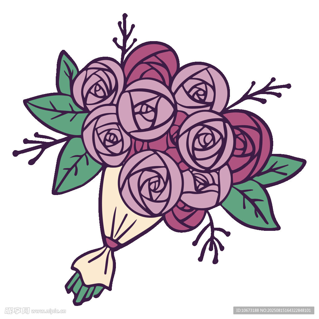 手繪紫色玫瑰花束插畫