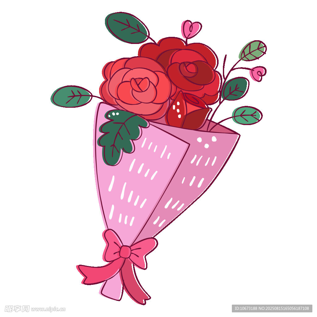 手繪粉色玫瑰花束插畫(huà)