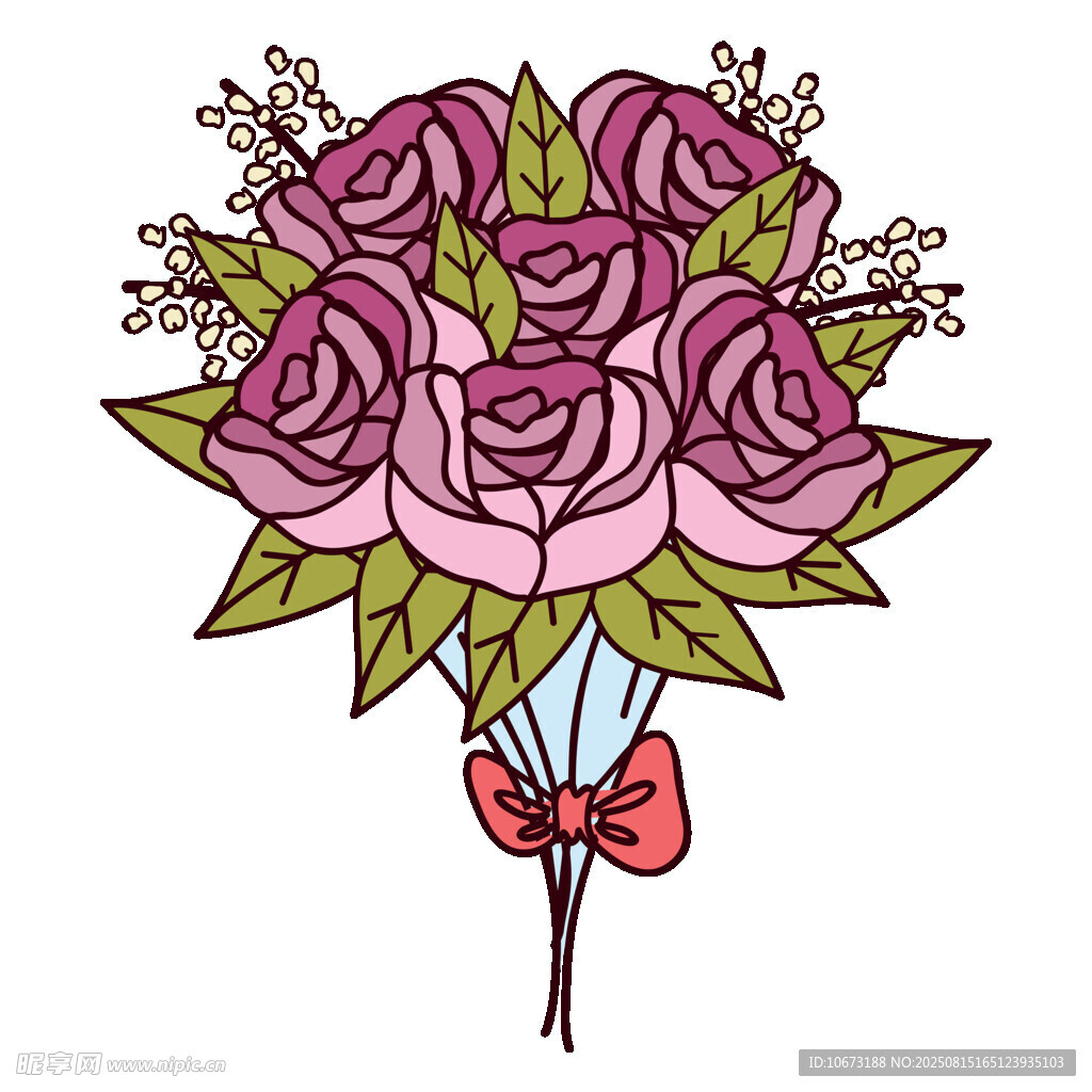 手繪紫色玫瑰花束插畫