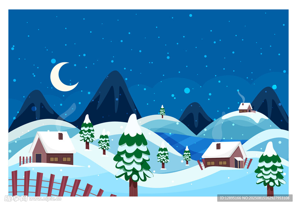 冬夜雪景中的靜謐村莊