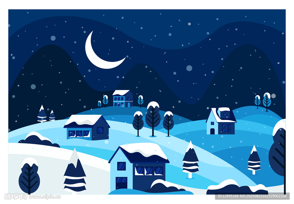 雪夜鄉(xiāng)村美景