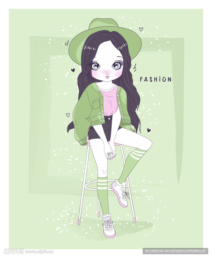綠衣萌系少女插畫(huà)形象
