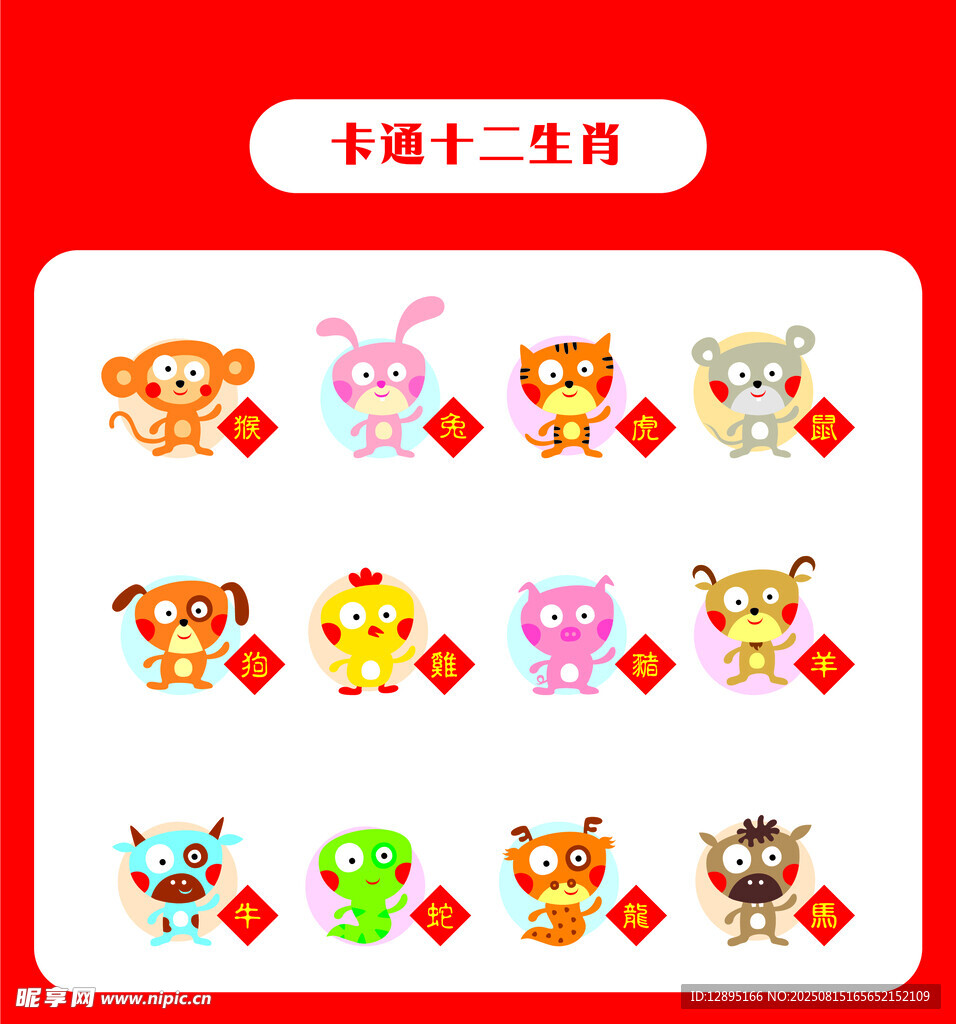 卡通版十二生肖形象展示