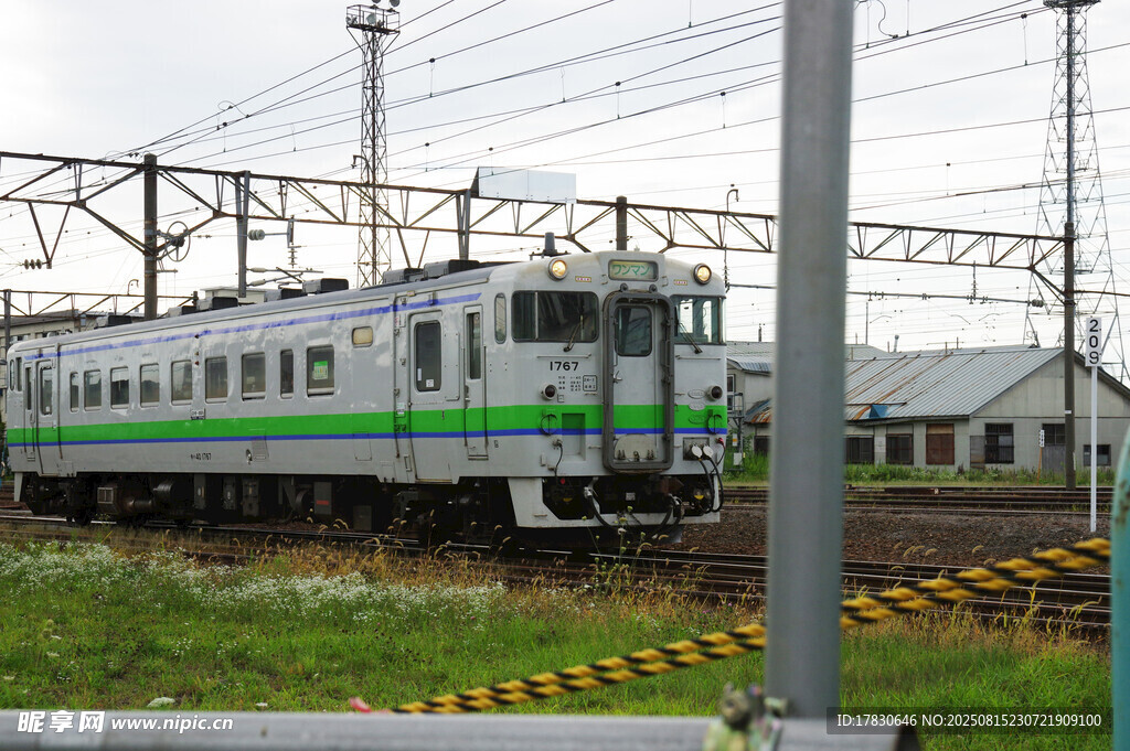 鐵軌上的綠白相間列車