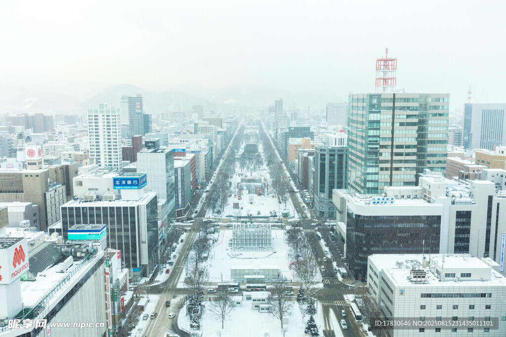 冬日城市雪景俯瞰