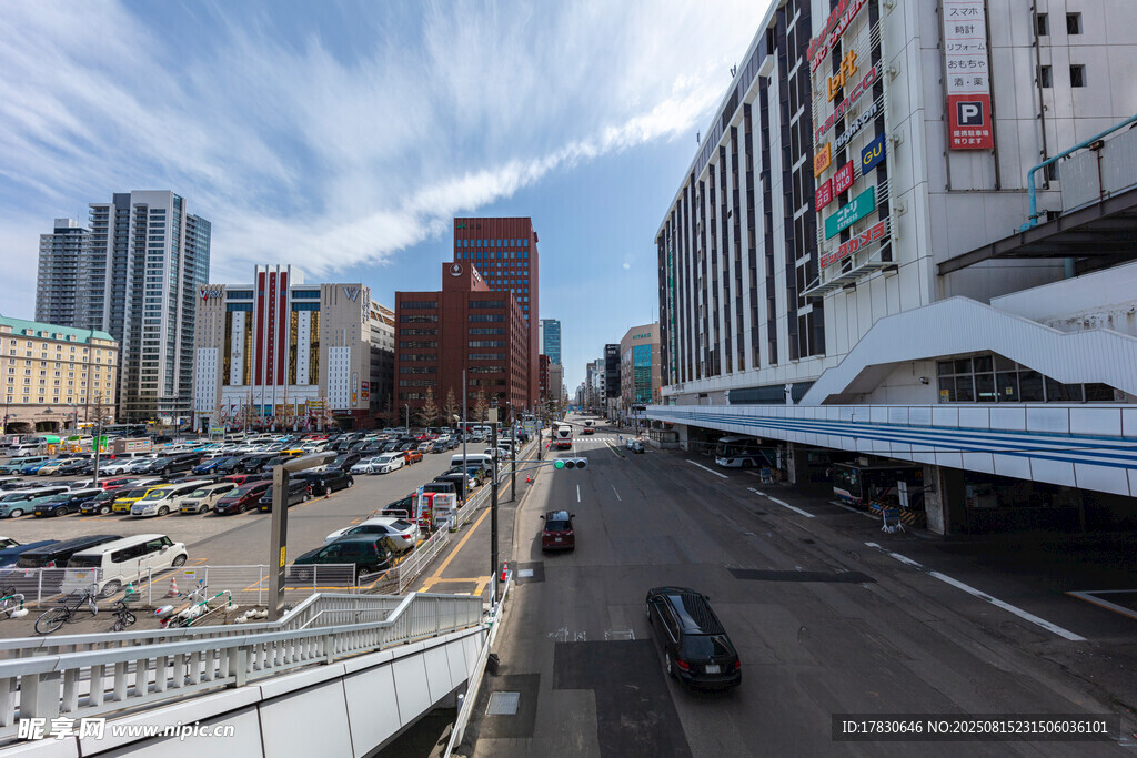 城市高架橋旁的繁華街景