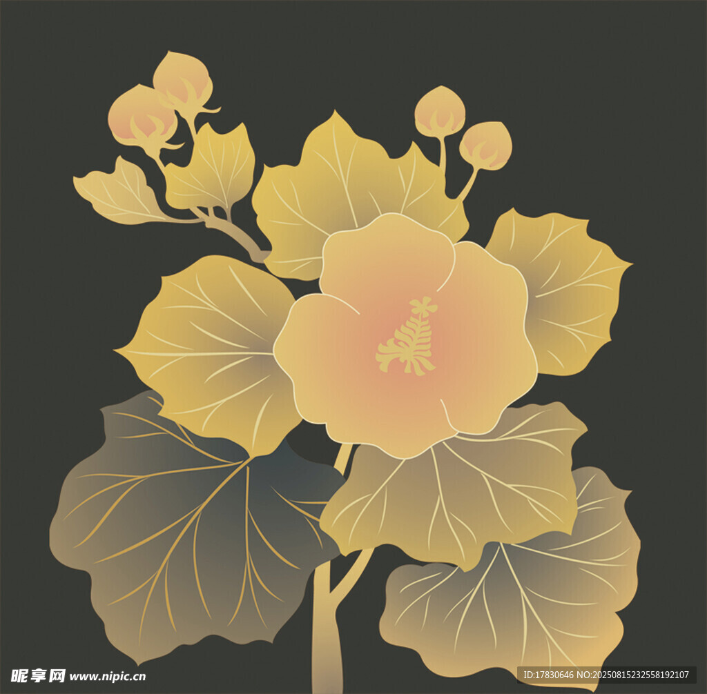 古風(fēng)金色花卉插畫