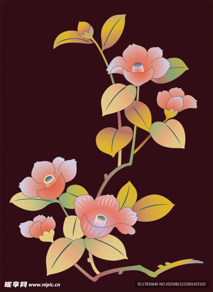 中式花卉圖案裝飾插畫
