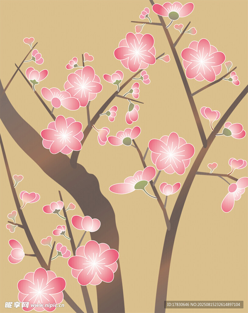 粉色繁花樹枝插畫