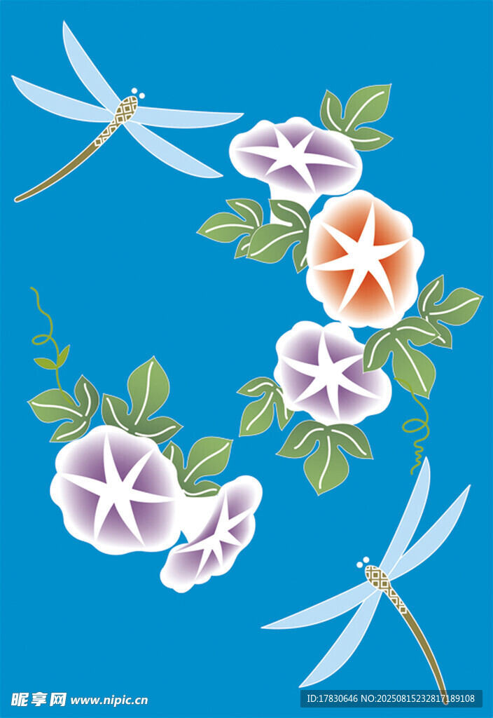 藍底花卉蜻蜓裝飾圖案