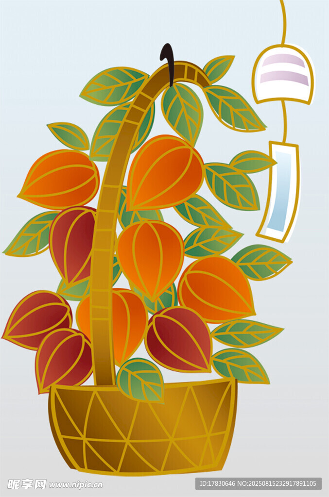 插畫(huà)風(fēng)果籃中的橙色果實(shí)