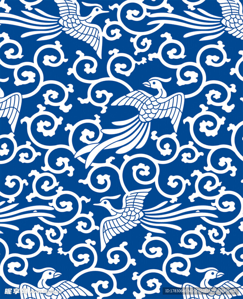 藍(lán)白鳳凰祥云傳統(tǒng)圖案