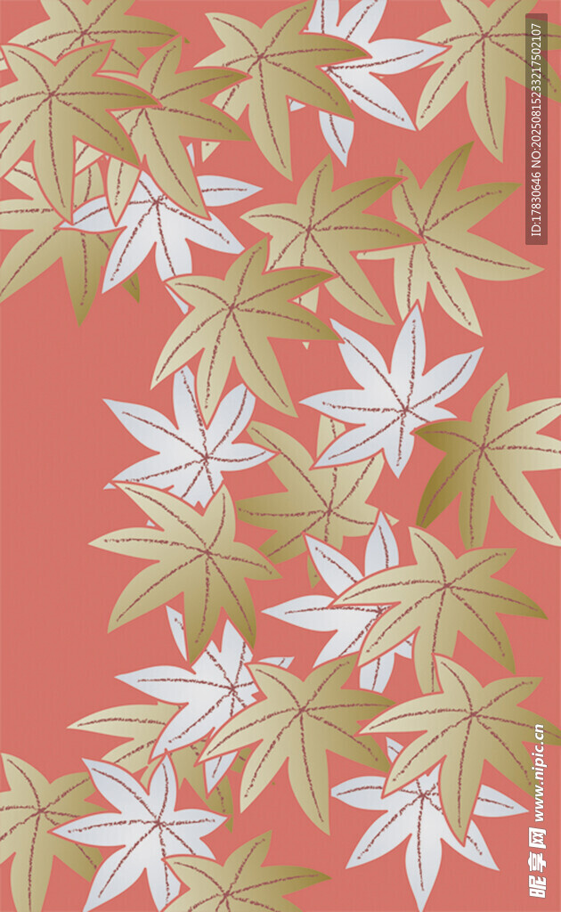 粉色背景楓葉花卉圖案