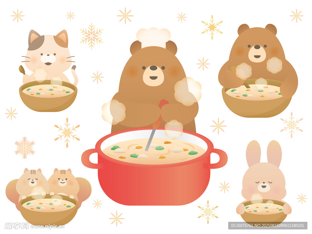 動物們圍坐共煮溫馨畫面