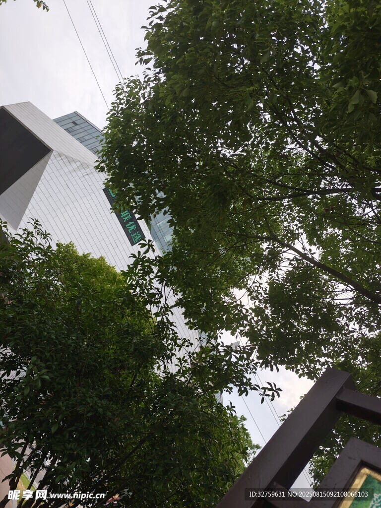 綠樹掩映下的建筑一角