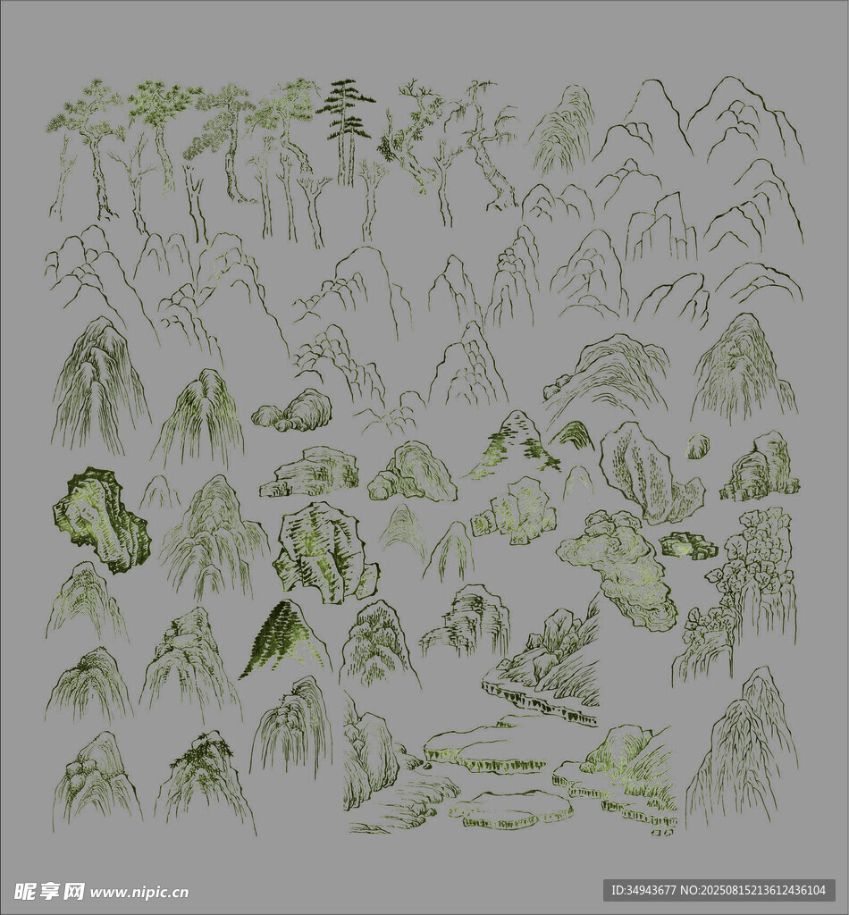 中式水墨風(fēng)植物元素集合