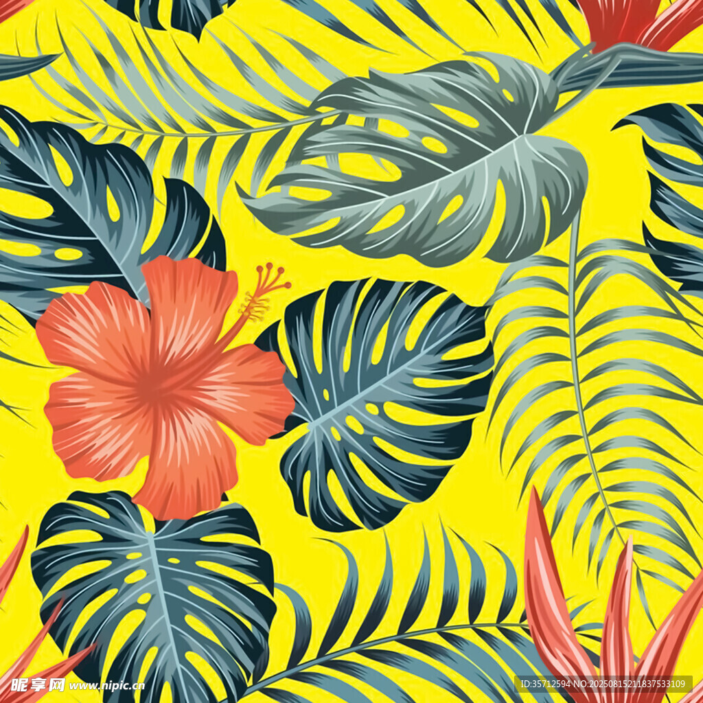 數(shù)碼熱帶花卉樹葉圖案背景