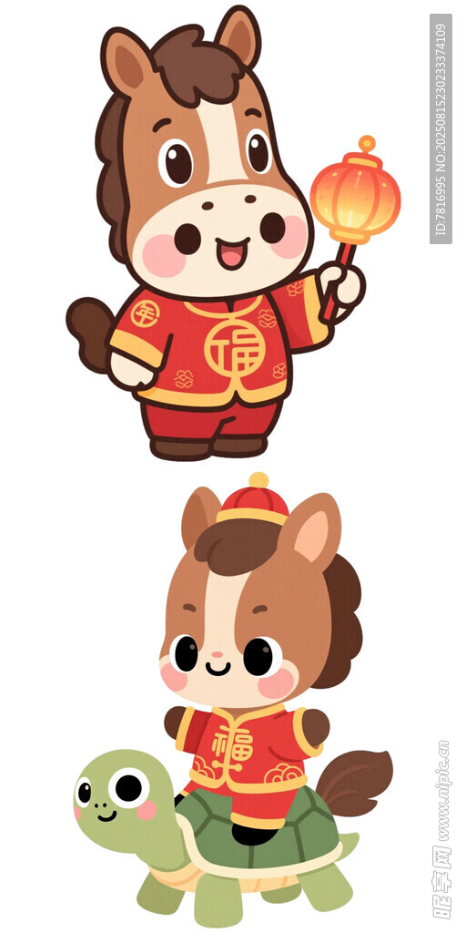 馬與龜卡通形象賀歲圖