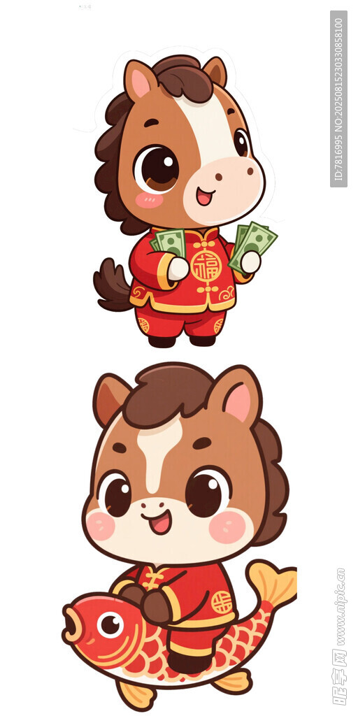 可愛(ài)小馬與魚(yú)的喜慶形象