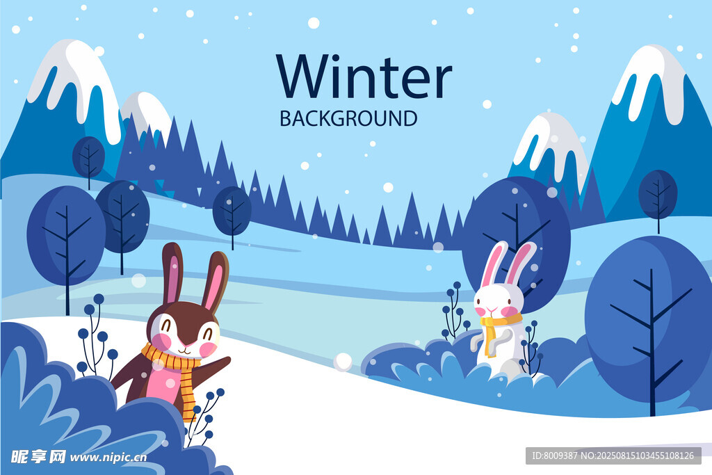 冬日雪景中的可愛兔子