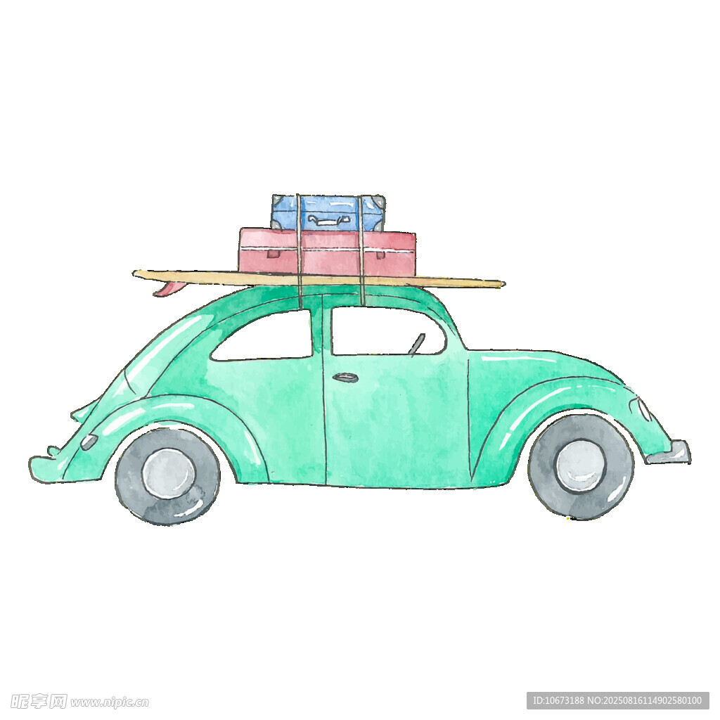 綠色小車載著行李出發(fā)啦