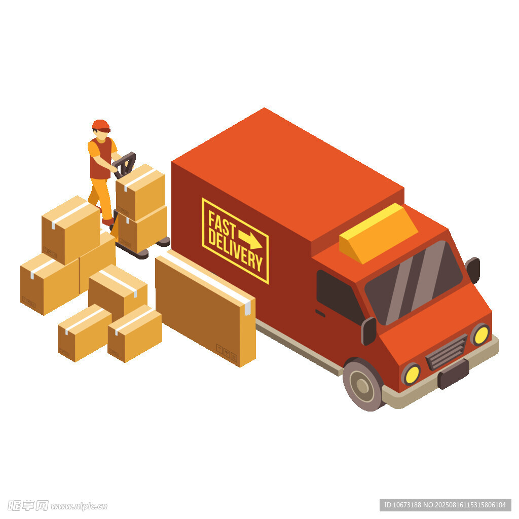 紅色貨車旁的貨物裝卸場景