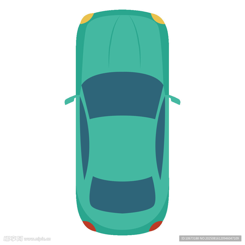 俯視視角的綠色小轎車