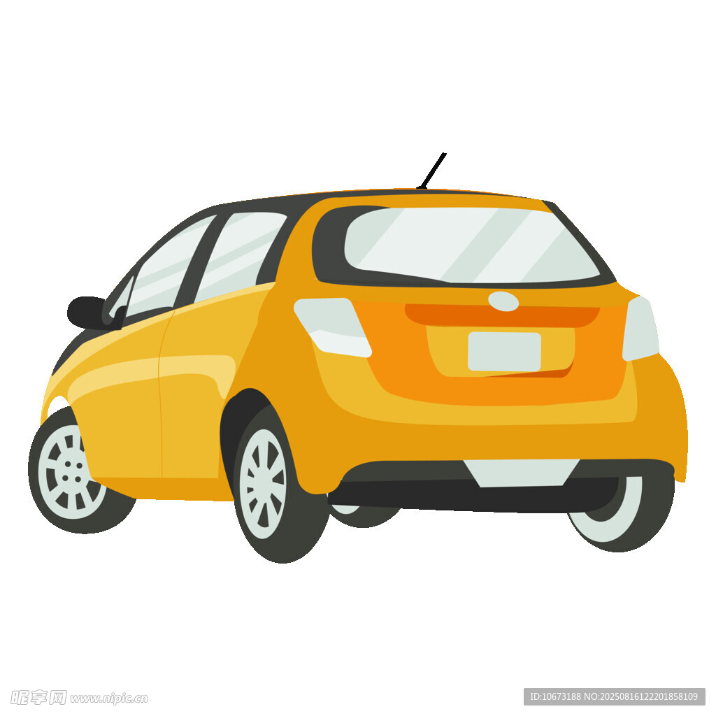 黃色小轎車側(cè)后方視圖