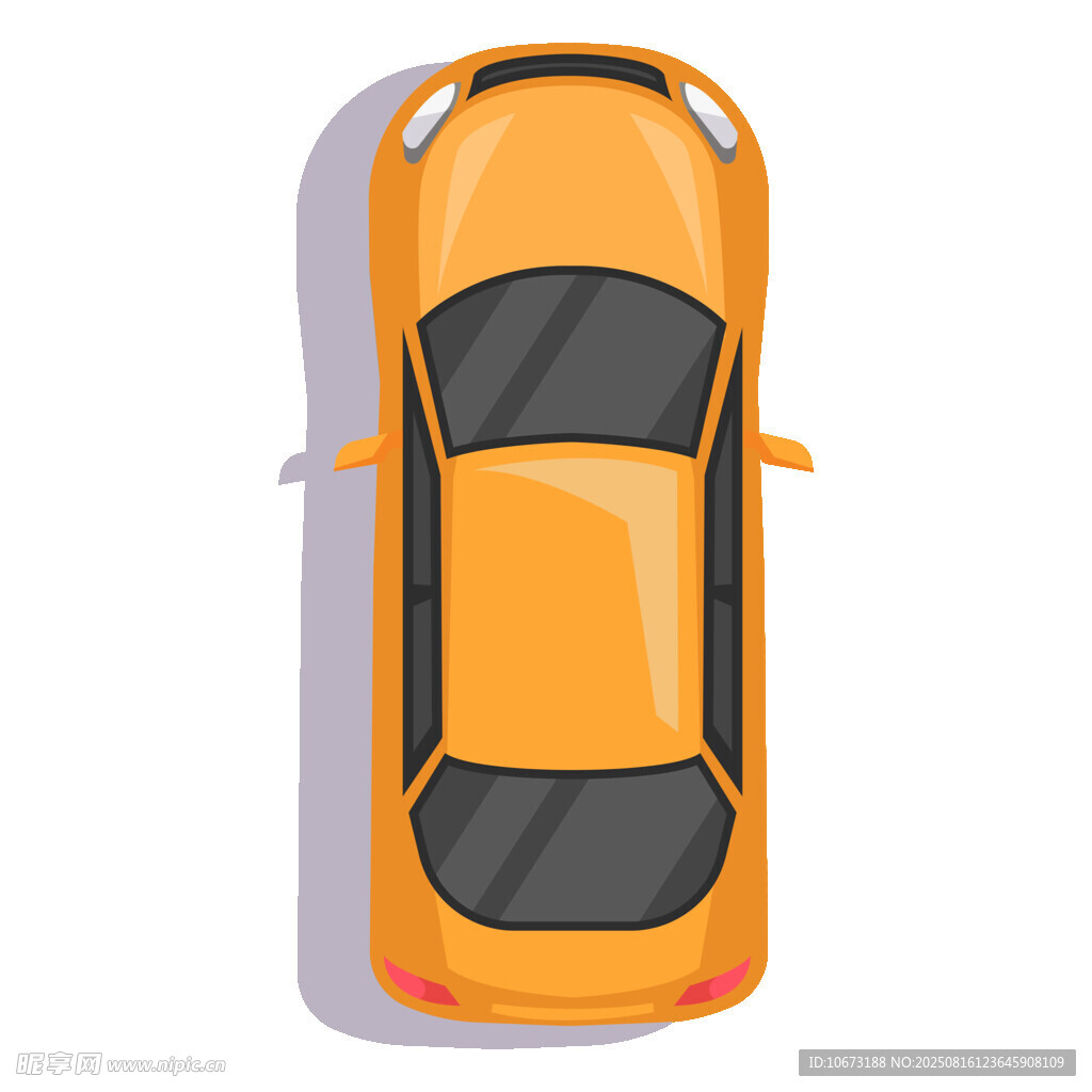 俯視視角的黃色轎車