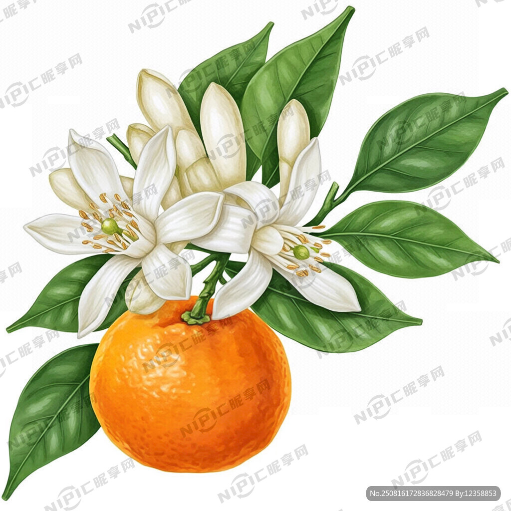 手繪橘子花圖片 有橘子 有花