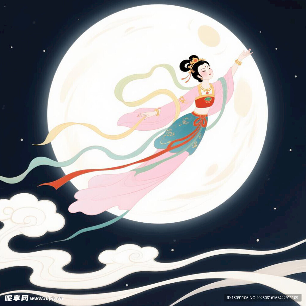 嫦娥奔月古風(fēng)插畫