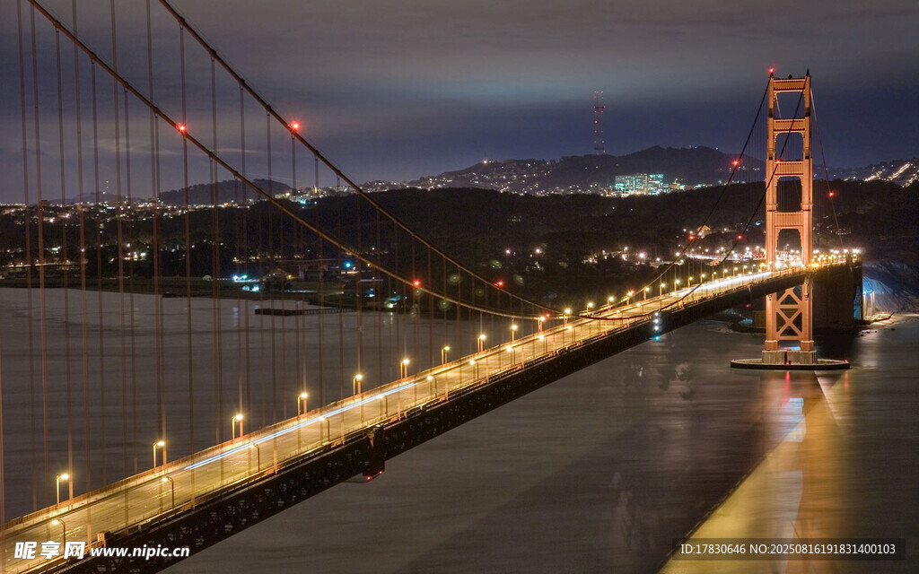 夜幕下的壯麗金門大橋
