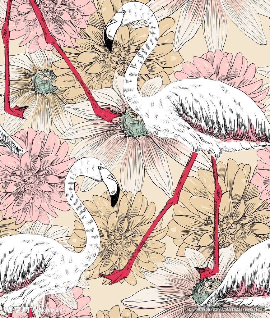 火烈鳥花卉圖案背景圖