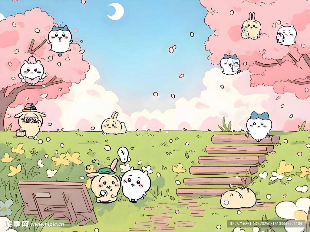 夢幻萌趣的卡通草地場景